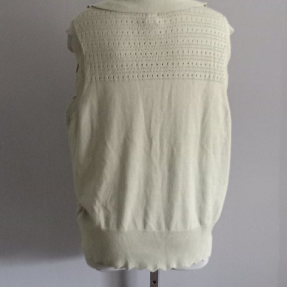 Joie sleeveless open collar pointelle knit banded bottom sweater shell preppy 1X - Picture 2 of 5